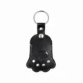 Black leather pet fur keepsake keychain with heart transparent window and cute paw stud design. - Black