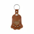 Brown leather pet fur keepsake keychain with paw shape and heart window for pets. - Brown