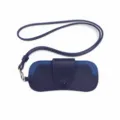 Portable blue leather glasses case with lanyard, anti-pressure sunglasses storage bag. - Blue