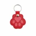 Cute cat paw leather pet hair storage keychain in vibrant red color with metal ring. - Cat Paw - Red
