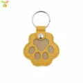 Yellow cat paw leather pet hair storage keychain with metal ring, cute pet memorial key ring - Cat Paw - Yellow