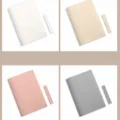 PU leather book cover detail showing multiple color options and matching bookmarks inside. - Without Bookmark / White