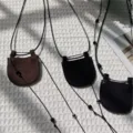 Mini Halbmond Tasche Halskette Mode Hänge Ornament vielseitige Accessoires schwarz braun - Leder Braun