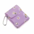 Purple daisy print mini lipstick pouch, translucent plastic coin purse with keychain chain. - Purple