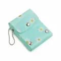 Mint green daisy lipstick pouch, mini portable cosmetic bag and convenient travel makeup case. - Green