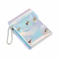 Transparent holographic mini lipstick pouch with metal buttons and ball chain for daily portable use. - Laser