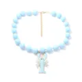 Détail collier de perles bleues, joli pendentif homard, style vacances d'été pour femmes. - Bleu clair