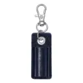 Estuche de cuero azul oscuro para bolígrafo con llavero, funda portabolígrafos con mosquetón metálico. - Azul marino