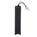 Premium black PU leather bookmark with metal eyelet and hanging string for reading, elegant design. - Black