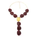 Collana Y in lega vintage esagerata con perline marroni e pendente dorato chic - Marrone scuro