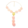 Collana statement vintage color pesca con catena dorata e ciondolo geometrico in metallo - Rosa