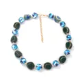 Collana con perle di ceramica irregolari chic boho con catenella di estensione oro. - Blu
