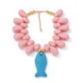 Chic pink teardrop bead necklace with blue volcanic stone fish pendant for beach vacation. - Style 4