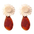 Exquisite raffia woven flower and amber acrylic teardrop earrings for stylish vacation wear. - Amber