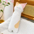 Cute cat long plush pillow with pink checkered party hat, soft bed cushion and decor toy. - 70 cm / Calico Cat
