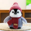 Morbido peluche di pinguino con cappello e sciarpa in lana, ottima decorazione regalo. - 18cm / Rosso