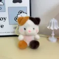 Cute color block plush bear keychain, soft stuffed animal bag pendant accessory gift - Calico Cat