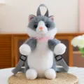 Cute grey and white cat plush backpack, soft stuffed animal school bag for kids and daily use. - 25cm / Gray