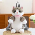 Grey tabby cat plush backpack, cute kitten stuffed animal daypack with pink frilly collar. - 25cm / Grey Striped