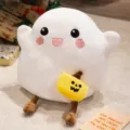Cute Halloween ghost plush pillow with pumpkin bag, soft stuffed doll toy for home decor. - Ghost