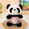 Simpatico peluche panda con fiocco rosa e vestito morbido animale imbottito - Panda in abito floreale - Rosa