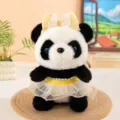 Simpatico peluche panda con fiocco giallo e tutu, morbido animale imbottito per decoro. - Panda in abito floreale - Giallo