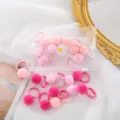 Bambini colorati peluche pom pom mini elastici per capelli carini rosa scrunchies set - Serie pompon rosa