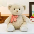 Cute plush teddy bear toy with pink bow tie, soft stuffed animal doll for kids gift and sleep. - Beige Pink / 30cm