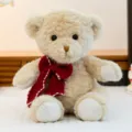 Cute teddy bear plush toy with red knitted bow scarf, soft stuffed animal for kids and gifts. - Cream Red / 30cm
