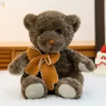 Cute dark brown teddy bear plush toy with orange knitted bow tie, soft hugging doll for girls. - Coffee Brown / 30cm