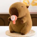 Cute Capybara plush toy with lollipop soft stuffed animal doll wonderful gift for kids and friends - Orange Lollipop / 30 cm