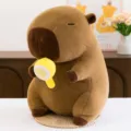 Cute Capybara plush toy holding a lollipop, soft stuffed animal doll, perfect gift for kids. - Yellow Lollipop / 30 cm