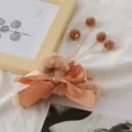 Fall winter large plush hair claw clip with bow pearl tassel for women hair styling detail - Tassel Bow Plush Hair Claw / Coffee