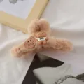 Cute plush hair claw clip for women, fluffy bear design winter hairpin hair accessories - Cat Claw Bear Smiley Plush Claw Clip / Off White