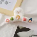 Fluffy plush hair claw clip for women, cute cartoon face design, soft winter hair accessory. - Funny Girl Plush Hair Claw / White