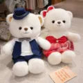 Cute cartoon couple teddy bear plush dolls wearing wedding dress for romantic gift - Red Couple Pair / 35 cm [Exquisite Craftsmanship]