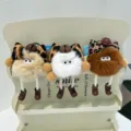 Cute fluffy plush ball keychain with leopard bow and dangling legs, brown bag pendant. - Leopard Print Long Leg Pendant / 10cm