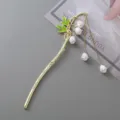 Elegant lily of the valley metal hair stick with pearl tassel for Chinese traditional hanfu. - Crescent Moon Lily of the Valley Tassel Hair Sticks