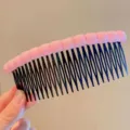 Close-up detail of children's pink beaded insert hair comb, cute bangs styling accessory. - Large Pink Square Hair Side Comb