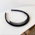 Black plastic toothed headband for women face washing anti-slip hair hoop hair accessory - Round Flocked with Teeth / Black