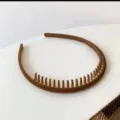 Brown toothed headband hair hoop anti slip hair accessory for face washing daily styling. - Round Flocked with Teeth / Brown