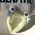 Lindo aro de pelo verde de peluche con ojos de rana, diadema suave para lavar la cara. - Diadema de Ojos de Rana y Corazón / Verde