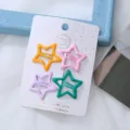 Schattige kinderen snoepkleur vijfhoek haarspelden set van 4, leuke haaraccessoires. - Vijfpuntige sterren (Roze & geel - 4 stuks/kaart)