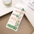 Green pearl hair clip set sweet floral hair barrette acrylic side clips for women 6 pieces - 6-Piece Green Square Chain Set