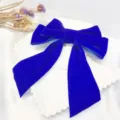 Detailed view of the elegant Klein blue velvet bow hair clip, showcasing fine fabric texture. - Large Ribbon / Blue