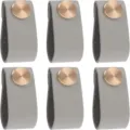 6 pcs poignées de meuble en cuir gris avec boutons en laiton doré pour tiroirs et armoires. - Bleu ciel