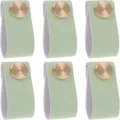 Poignées de meuble en cuir vert avec boutons en laiton, poignées de porte pour tiroirs. - Vert clair