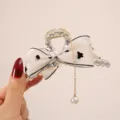 Elegant organza bow hair claw clip with rhinestones and pearl tassel for women. - Butterfly Double-Sided Bowknot Tassel