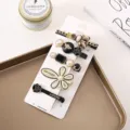 Elegant black and gold pearl hair clip set with cute bear and flower designs for women. - Little Bear 5-Piece Set