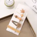 Sparkling rhinestone pearl hair clip set Korean style elegant side bobby pin hair accessories - 5-Piece Champagne Crystal Set
